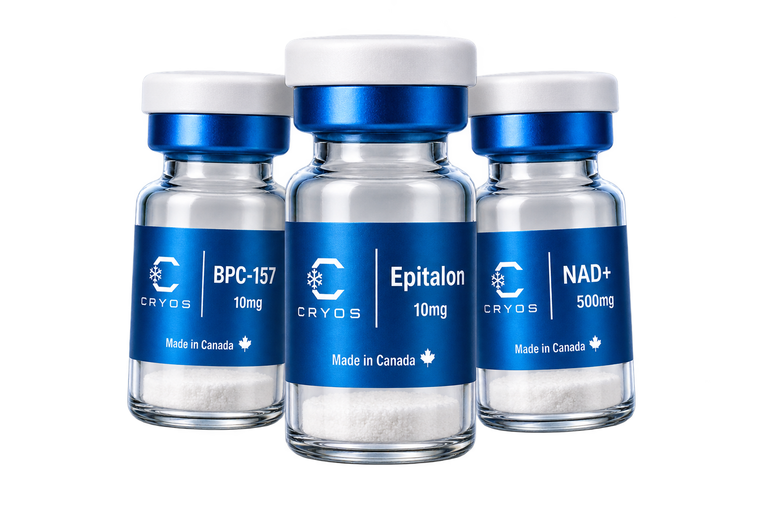 Cryos Bio Labs BPC-157, Epitalon and NAD+ research vials